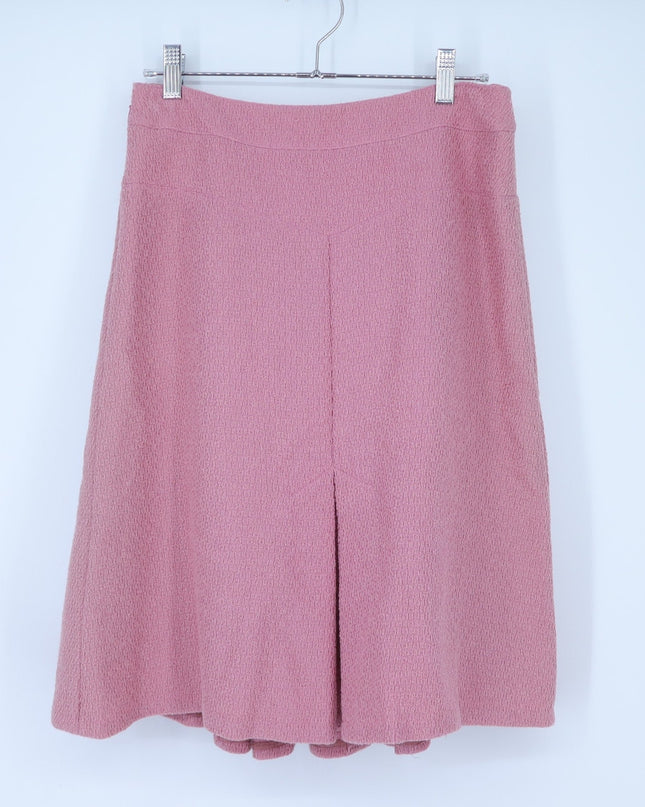 Chanel Coco Mark Tweed Skirt Mauve Pink Pleated Summer Wool Women's 40/US 8