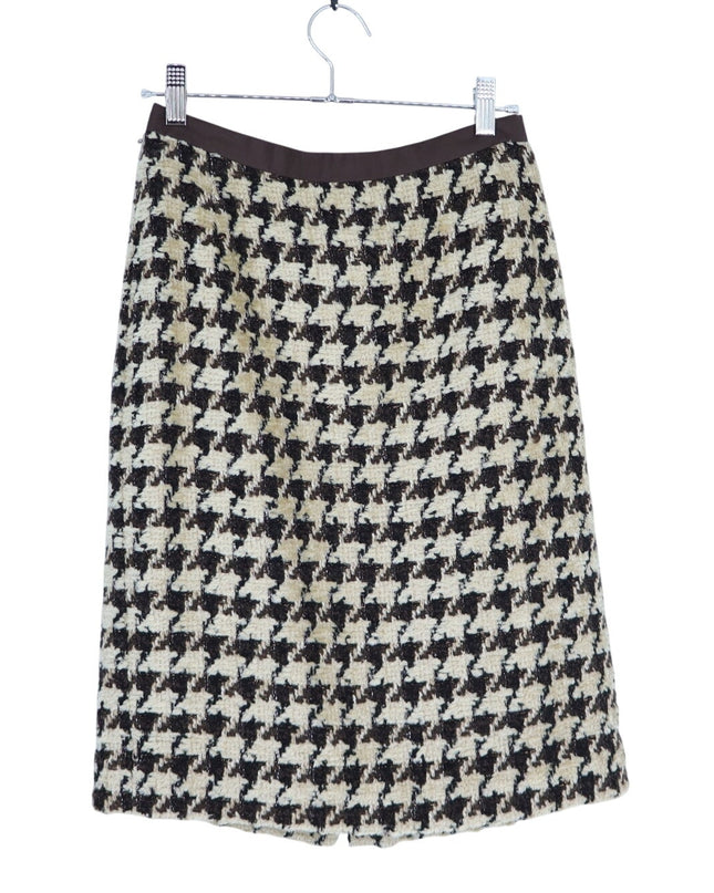 Oscar De La Renta VTG Houndstooth Knee Length Skirt Brown and Cream Women's 6
