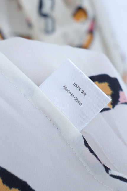 RECLINER Silk Lipstick Print Robe Midi Ivory Loungewear Luxury Satin Women's S
