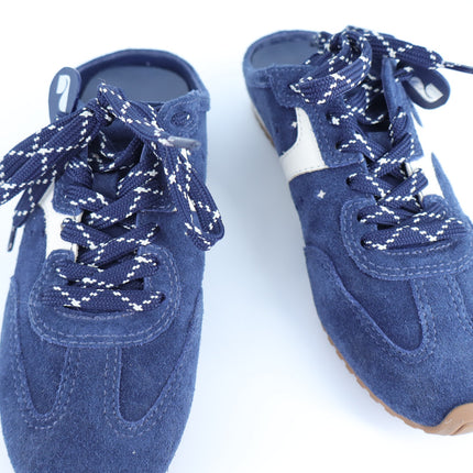 Larroude Stella Mule Navy Suede Ivory Napa Leather Lace Up Sneakers Women's 6.5