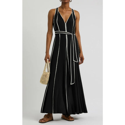 DIANE VON FURSTENBERG Jasper Wide Leg Jumpsuit Black and White NWT Women's L