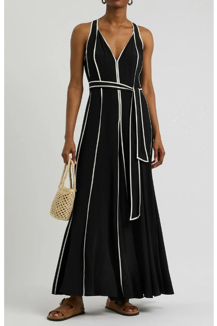 DIANE VON FURSTENBERG Jasper Wide Leg Jumpsuit Black and White NWT Women's L
