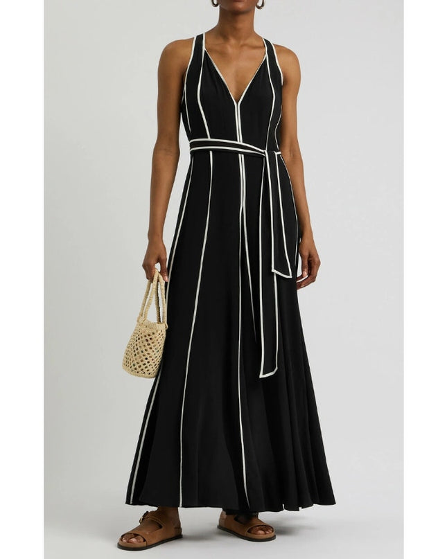 DIANE VON FURSTENBERG Jasper Wide Leg Jumpsuit Black and White NWT Women's L