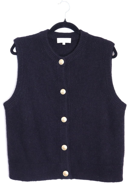 SEZANE Sacha Sweater Vest Cardigan Black w/ Gold Button Wool Blend Women's M
