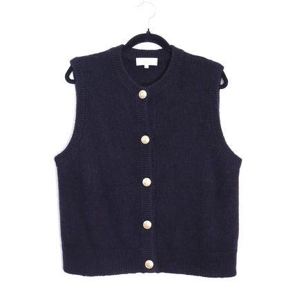 SEZANE Sacha Sweater Vest Cardigan Black w/ Gold Button Wool Blend Women's M