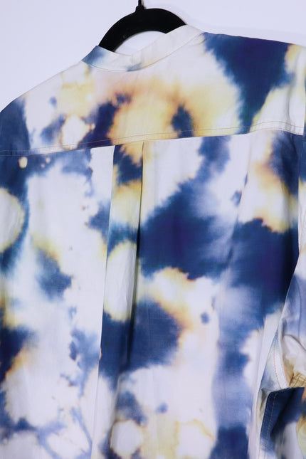 BASSIKE Boxy Collarless Shirt Blue Tie Dye Half Sleeve Casual Women's 3/US 8