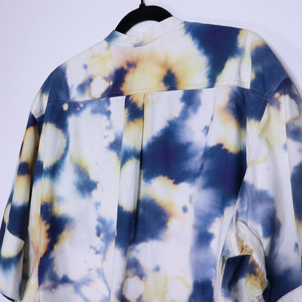BASSIKE Boxy Collarless Shirt Blue Tie Dye Half Sleeve Casual Women's 3/US 8