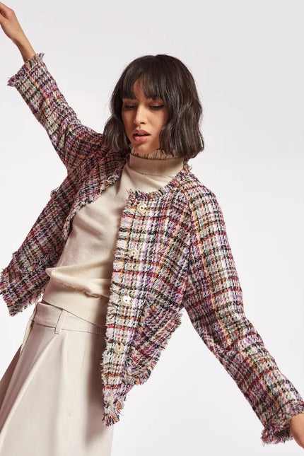 ESSENTIEL ANTWERP Colorful Tweed Cardigan Off-White Red Black Women's 32/US 2