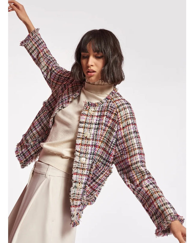 ESSENTIEL ANTWERP Colorful Tweed Cardigan Off-White Red Black Women's 32/US 2