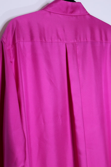 MAX MARA Silk Satin Button Down Shirt Fuchsia Pink Long Sleeve Blouse Women's 16