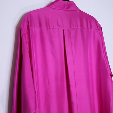 MAX MARA Silk Satin Button Down Shirt Fuchsia Pink Long Sleeve Blouse Women's 16