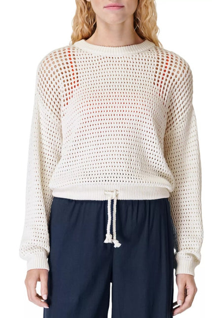 SWEATY BETTY Tides High Open Weave Sweater Lily White Drawstring Hip Women's 12