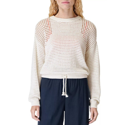 SWEATY BETTY Tides High Open Weave Sweater Lily White Drawstring Hip Women's 12