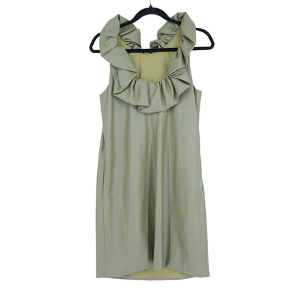 Trina Turk Twin Falls Mini Dress Olive Green Faux Leather Ruffle Neck Women's S