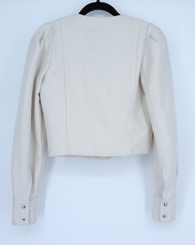IRO Vema Denim Jacket NWT Ecru Silver Lurex Long Sleeve Women's 36/US 4