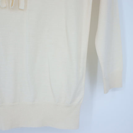 J. Crew Ruffled Pullover Sweater Ivory Wool Crew Neck 3/4 Sleeve Women's XS