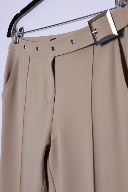 ST. JOHN Belted Wide Leg Trouser Beige High Waist Dress Pant Casual Women's 4
