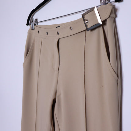 ST. JOHN Belted Wide Leg Trouser Beige High Waist Dress Pant Casual Women's 4