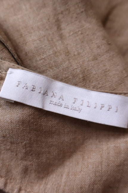 FABIANA FILIPPI Linen Tunic Top Fieno Brown Tie Up Back Sleeveless Women's 12/XL