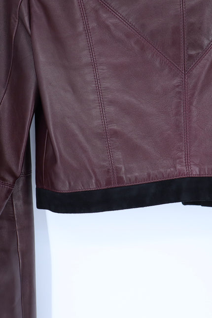 MATHIEU MIRANO Leather Cropped Jacket Maroon and Black Long Sleeve Women's S