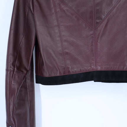 MATHIEU MIRANO Leather Cropped Jacket Maroon and Black Long Sleeve Women's S