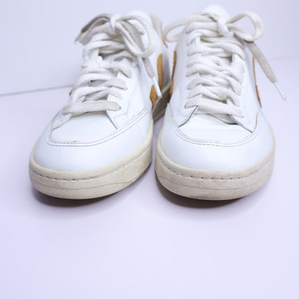 VEJA V 12 Low Top Leather Sneakers White Camel Lace Up Casual Women's 6