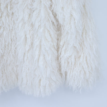 Anthropologie Shaggy Faux Fur Jacket White Open Knit Long Sleeve Women's XS