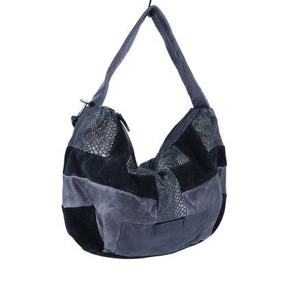 Liebeskind Berlin Irvine Hobo Shoulder Bag Oil Black Leather Reptile Mix Media