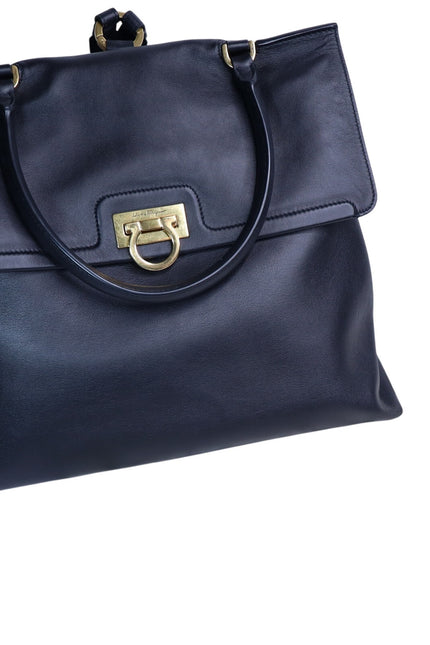 SALVATORE FERRAGAMO Trifolio Leather Backpack Black Top Handle Convertible