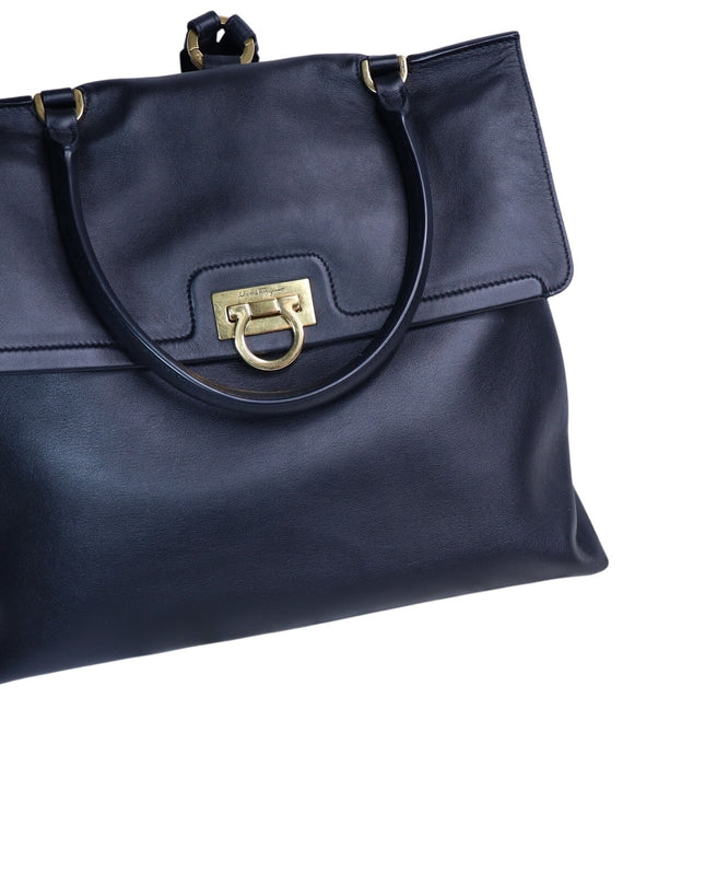 SALVATORE FERRAGAMO Trifolio Leather Backpack Black Top Handle Convertible