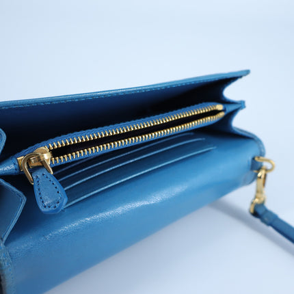 Prada Woven Leather Madras Wristlet Wallet Teal Purse Clutch Bag
