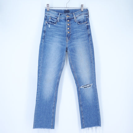 Mother Pixie Dazzler Ankle Fray Jeans Blue Popism Mid Rise Button Fly Women's 24