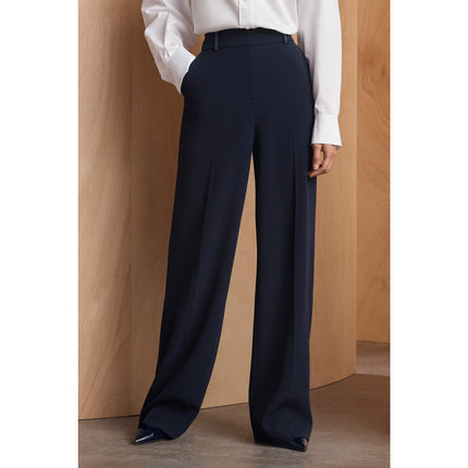 THE FOLD Clever Crepe Adelaide Wide Leg Trousers Navy Blue High Rise Women's 10