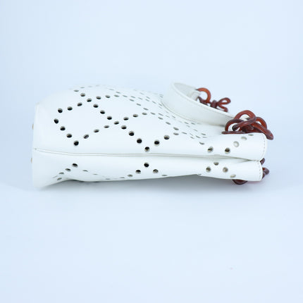 Chanel 2003 Perforated Caviar Leather Tote Bag White with Amber Chain y2k