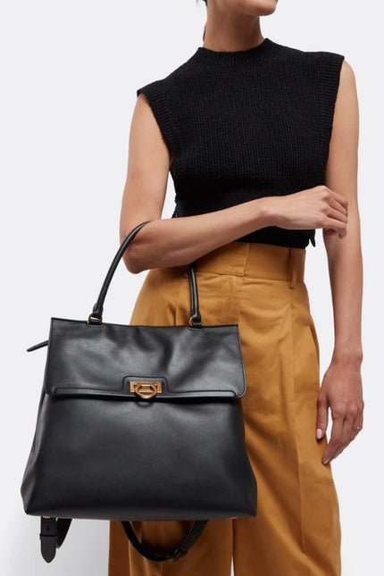SALVATORE FERRAGAMO Trifolio Leather Backpack Black Top Handle Convertible