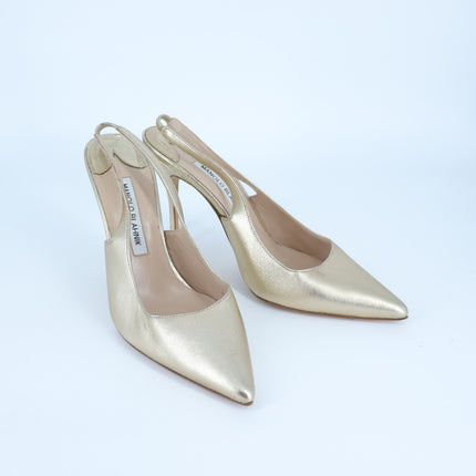 Manolo Blahnik Carolyne Slingback Pump Metallic Gold Leather Women's 37.5 US 7.5