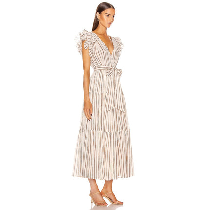 ULLA JOHNSON Lilliana Dress Cream Ruffled Sleeve Maxi Tiered Skirt Women's 2