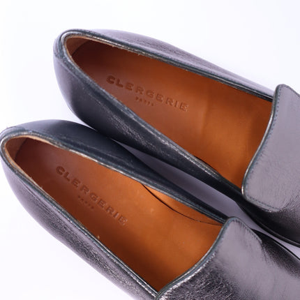 CLERGERIE Olympia Leather Smoking Loafers Pewter Metallic Flats Women's 39.5