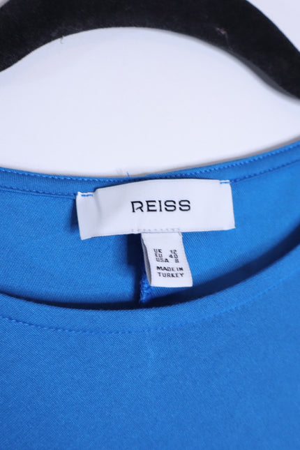 REISS Rosie Long Sleeve Maxi Dress Blue Side Ruching Women's 8