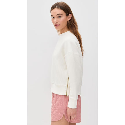 Varley Addelyn Ribbed Sweatshirt White Size Zip Crew Neck Pullover Women's M