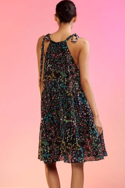 CYNTHIA ROWLEY Layla Floral Halter Dress Black NWT Knee Length Women's M