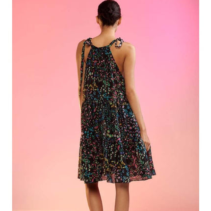 CYNTHIA ROWLEY Layla Floral Halter Dress Black NWT Knee Length Women's M