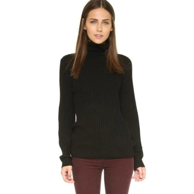 A.P.C Madelaine Pullover Sweater Black Merino Wool Ribbed Turtleneck Women's S