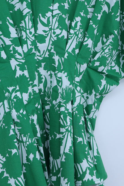 EXQUISE Green Tobie Blouse Short Sleeve Pleated Button Front Women's S