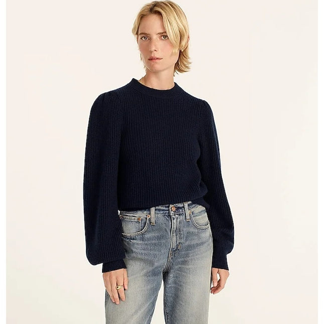 J. CREW 100% Cashmere Puff Sleeve Sweater Navy Blue Mock Neck Women's XS