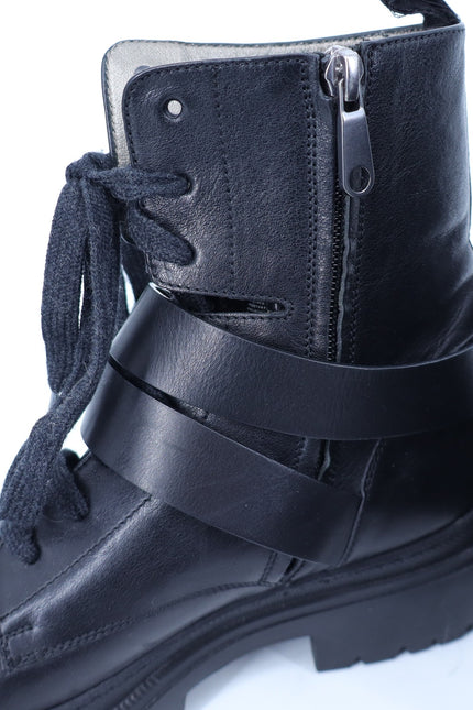 BRUNELLO CUCINELLI Monili Combat Boots Black Leather Lace Up Women's 40/US 10