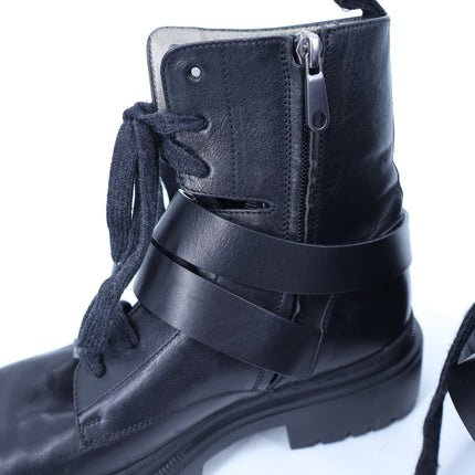 BRUNELLO CUCINELLI Monili Combat Boots Black Leather Lace Up Women's 40/US 10