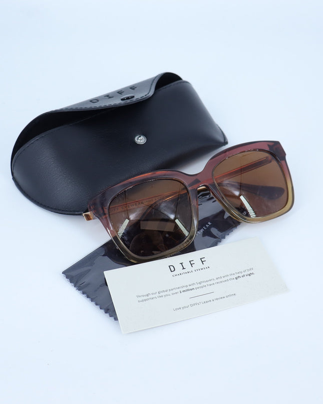 DIFF Bella Square Eye Sunglasses Taupe Ombre Crystal Brown Oversized Women's