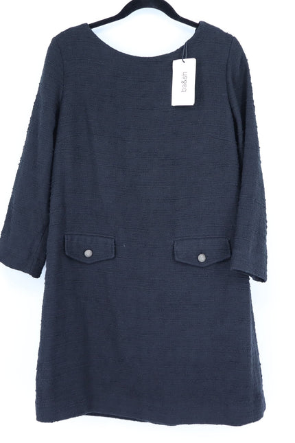 BA&SH Auxane Dress Black NWT Tweed Long Sleeve Button Back Mini Women's 4/US XL