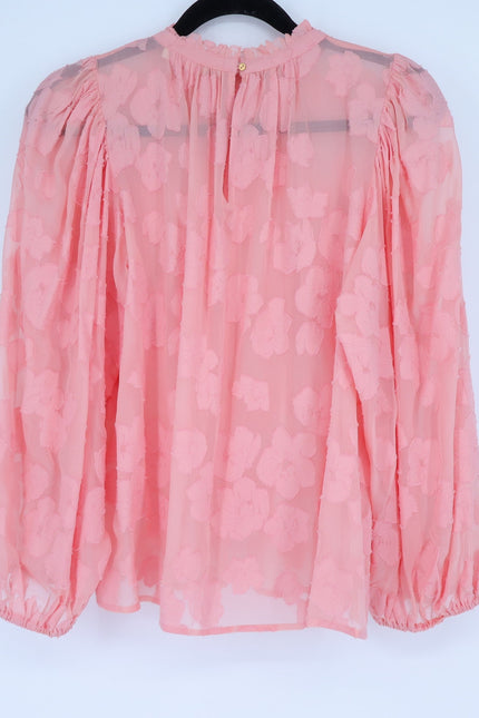 ULLA JOHNSON Sandrine Blouse Pink Floral Jacquard Long Sleeve Women's 10